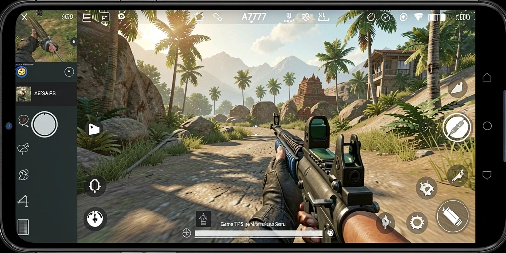 Screenshot utama A7777 yang menampilkan aksi gameplay TPS yang mendebarkan.