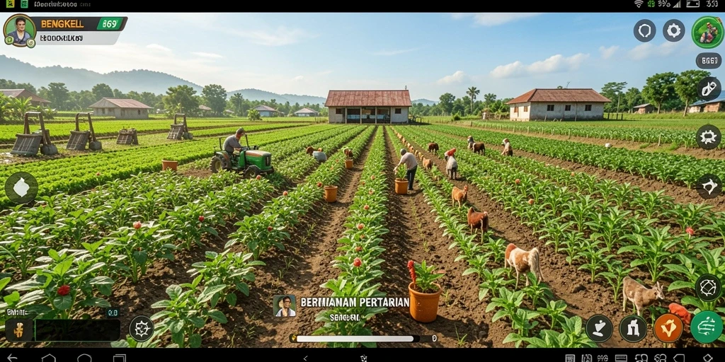 Tampilan gameplay BENGKEL69 yang menarik dengan aktivitas bertani.
