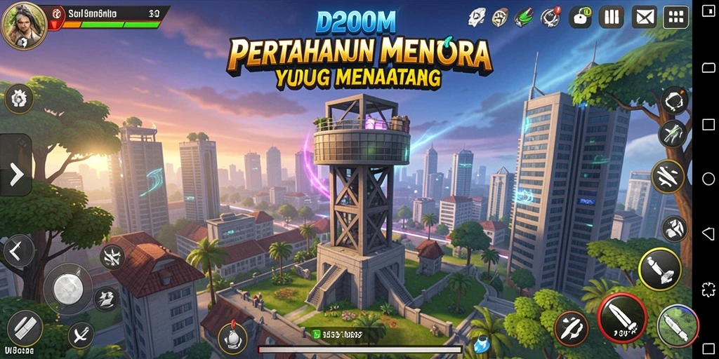 Tampilan gameplay menegangkan dari D200M Tower Defense dengan strategi seru.