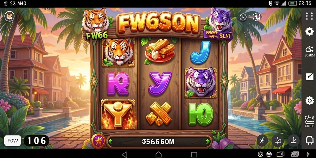 Tampilan gamplay FW66 dengan grafik menarik saat memutar gulungan Slot.