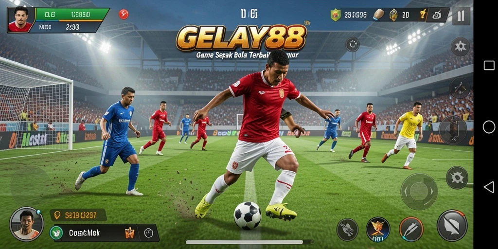Tampilan gameplay GELAY88 dengan aksi seru sepak bola.