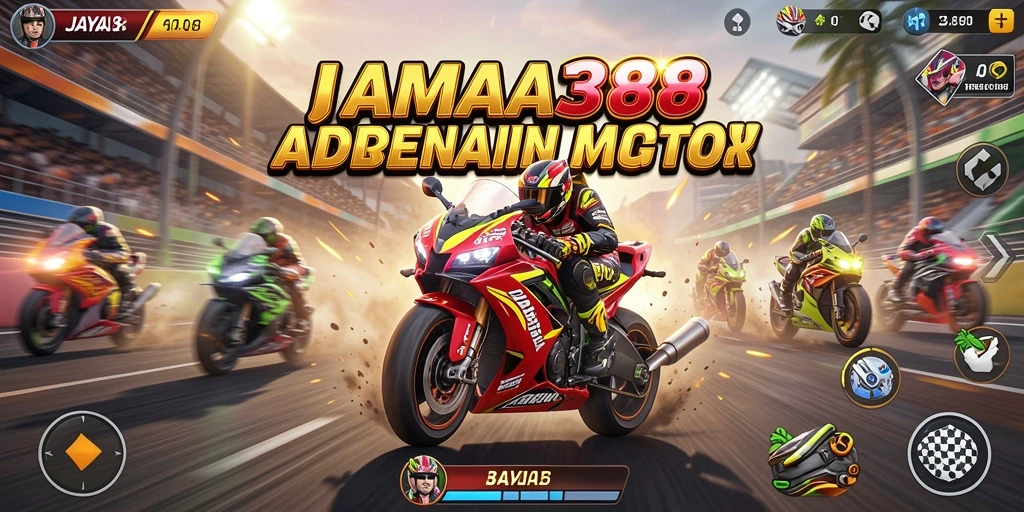 Screenshot utama JAYA388 menampilkan aksi balapan motor yang intens.